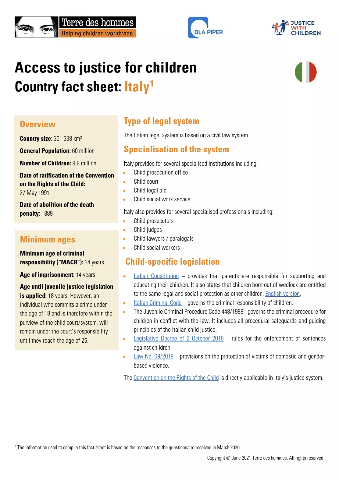 Access to Justice for Children Country Factsheet: Italy